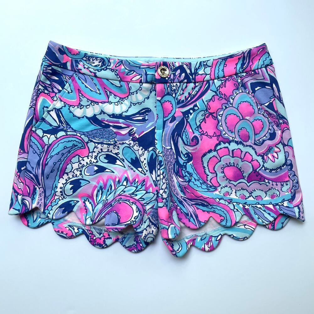 Lilly Pulitzer Buttercup Knit Shorts Pink Tropics Mermaids Call 5" Inseam Size 0